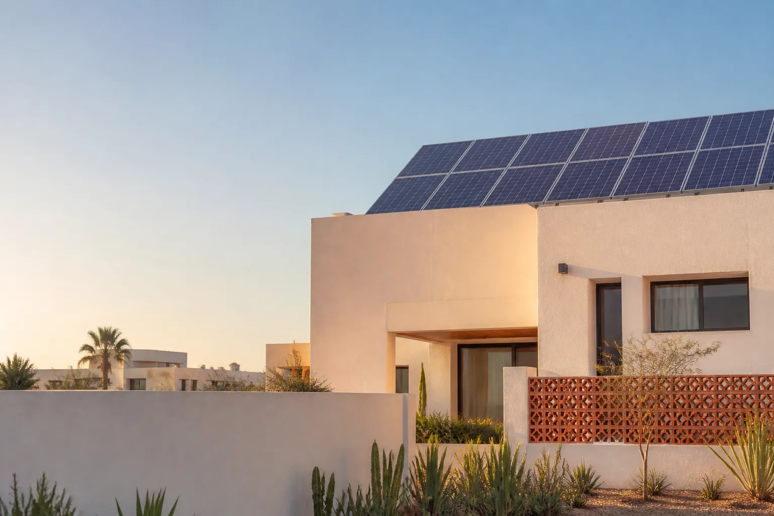 Maison contemporaine équipée de panneaux solaires au Maroc